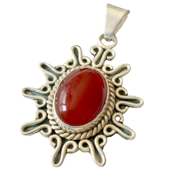 Sunburst Carnelian & Sterling Pendant - Picture 1 of 6